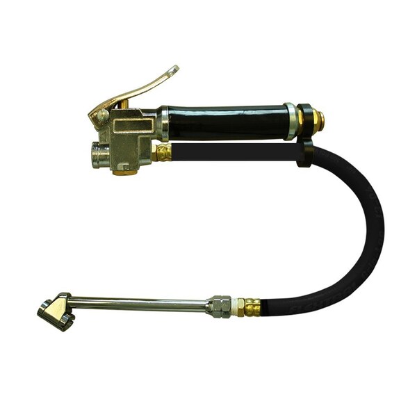 Interstate Pneumatics Heavy Duty Inflator 10-120 PSI w/ 12" Black Steel Braided Hose Whipend & 6" Dual Foot Truck Chuck TF5137W - main